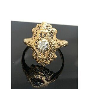 14k Yellow Gold Filigree Diamond Ring 0.25 Carat Vintage Estate Jewelry Size 8.5
